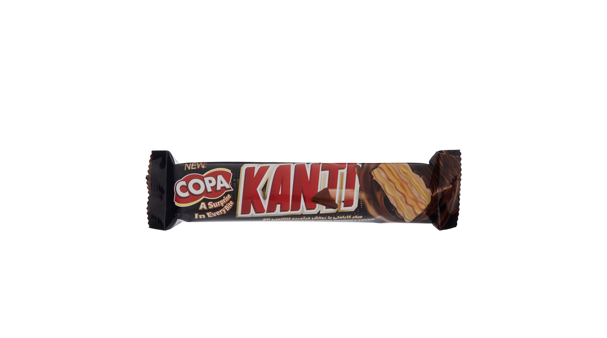 ویفر کاراملی با روکش فراورده کاکائویی تلخ کانتی برند کوپا وزن محصول ( 37g )