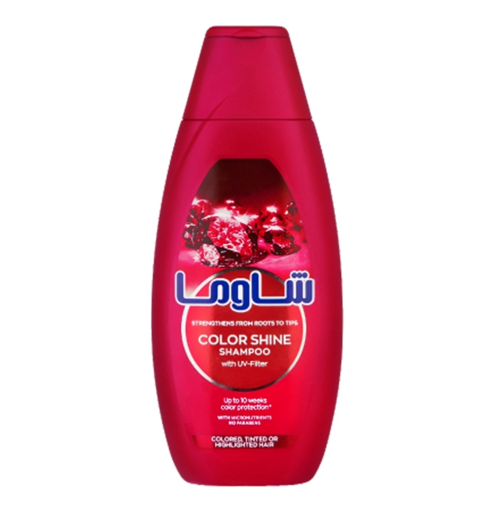 شامپو شاوما - ( قرمز، مناسب موهای رنگ و هایلایت شده ) حاوی فیلتر UV، تثبیت کننده و درخشان کننده، محافظت از رنگ مو تا 10 هفته ( 400 گرمی )