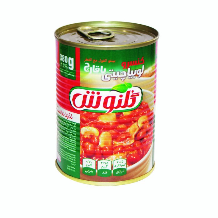 کنسرو " لوبیا چیتی با قارچ "  گلنوش - ( 380 گرم )