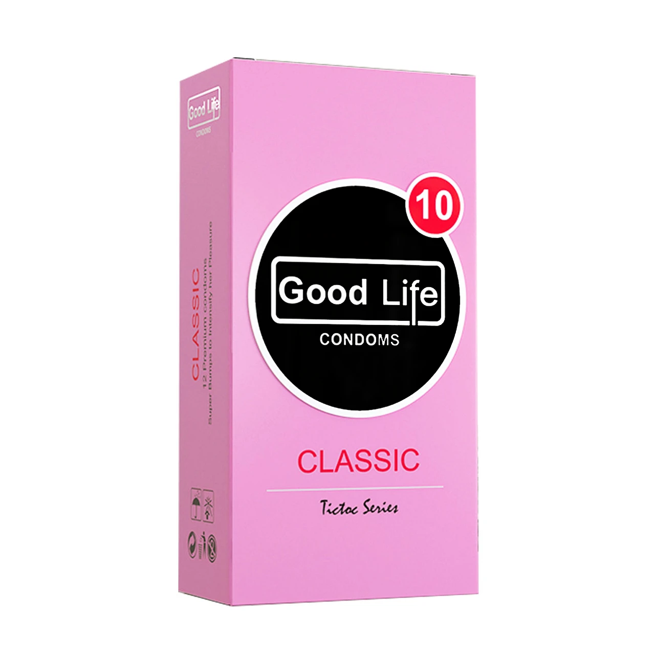 کاندوم " Classic " گودلایف - ( صورتی، سری تیک تاک ) حاوی مواد روان کننده، بدون بو ، لاتکس 100 درصد طبیعی ( بسته 12 عددی )