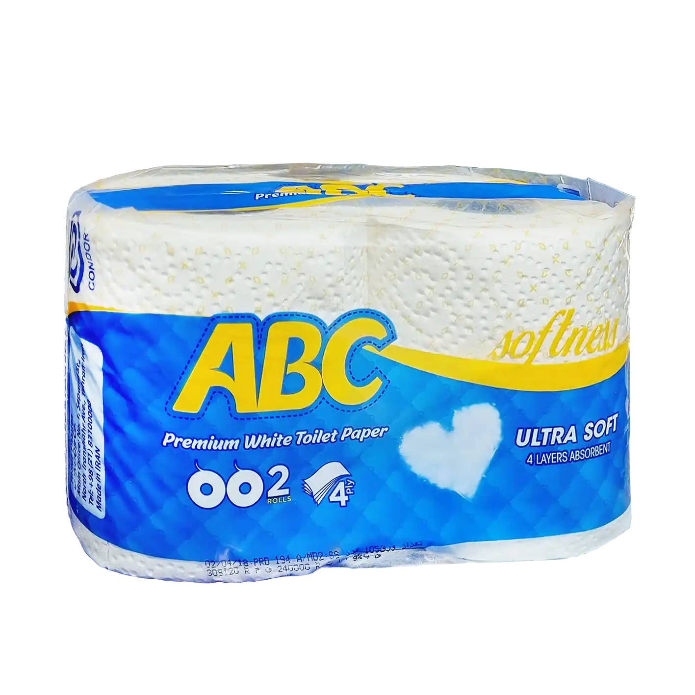 دستمال " توالت " آ ب ث - ( 2 قلو ) کاغذ توالت سفید رنگ، هر رول 120 برگ ( 4 لایه )