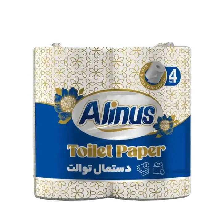 دستمال " توالت " آلینوس - ( 4 قلو ) کاغذ توالت پرفراژ دار، هر رول 150 برگ ( 3 لایه )