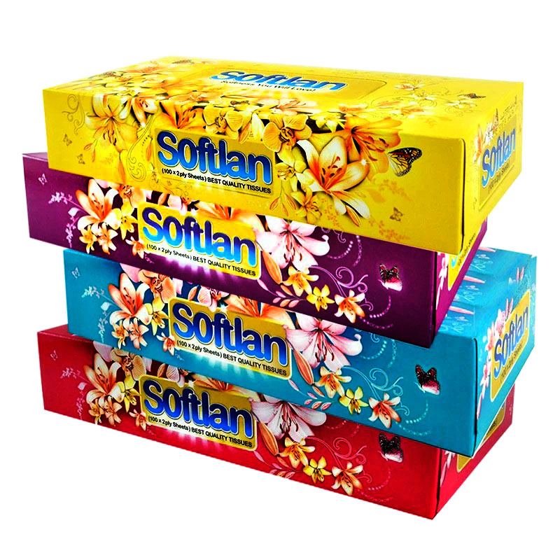 دستمال کاغذی " جعبه ای " سافتلن - با رنگ بندی متفاوت ( 100 برگ دولا )