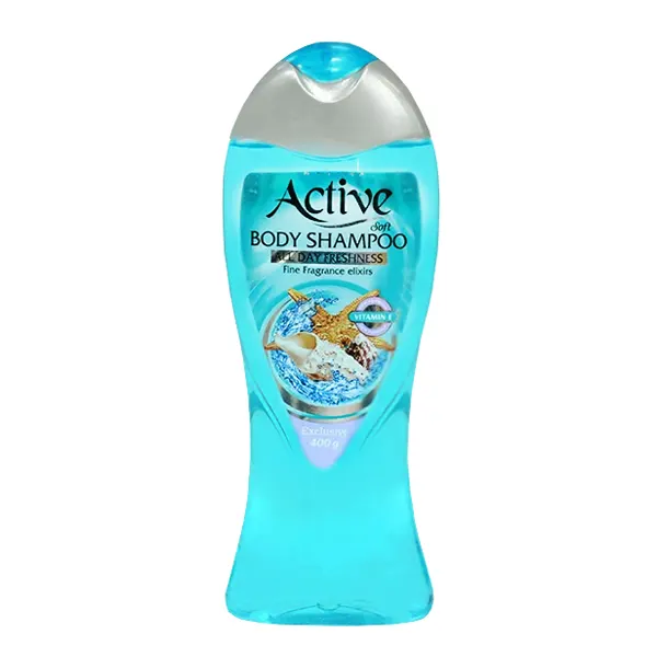 شامپو بدن شفاف " All Day Freshness " اکتیو - ( آبی، سری اقیانوس ) مناسب انواع پوست، حاوی ویتامین B5 ( 400 گرمی )
