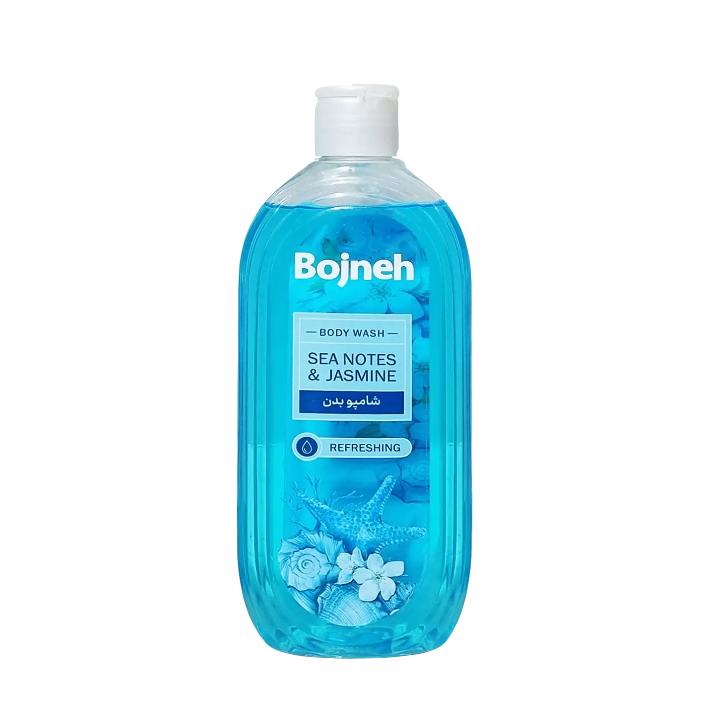 شامپو بدن " مرطوب کننده " بوژنه - ( Refreshing ) ایجاد حس تازگی با رایحه دریایی و گل یاسمن ( 350 گرمی )