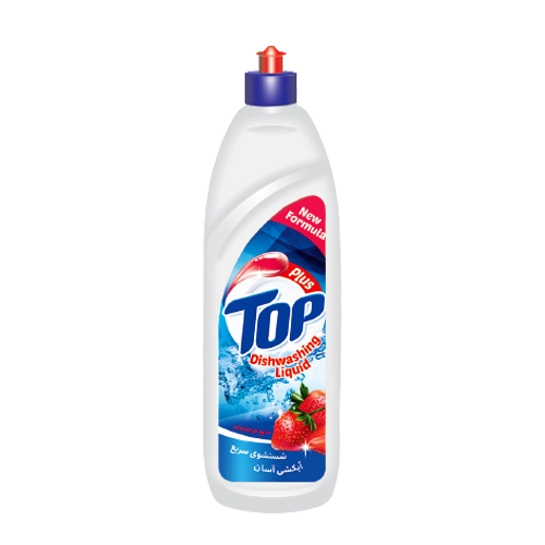 مایع ظرفشویی " پلاس " تاپ - ( صورتی ) پاک کننده قوی چربی ها، شستشوی سریع و آبکشی آسان با رایحه توت فرنگی ( 1 لیتری )