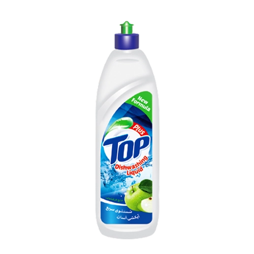 مایع ظرفشویی " پلاس " تاپ - ( سبز ) پاک کننده قوی چربی ها، شستشوی سریع و آبکشی آسان با رایحه سیب ( 1 لیتری )