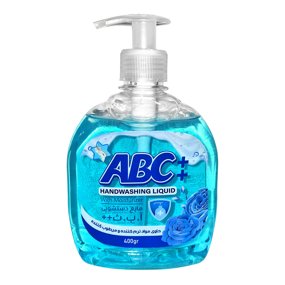 مایع دستشویی " پمپی "  آ ب ث + +  -  ( آبی ) حاوی نرم کننده و مرطوب کننده ( 400 گرم )