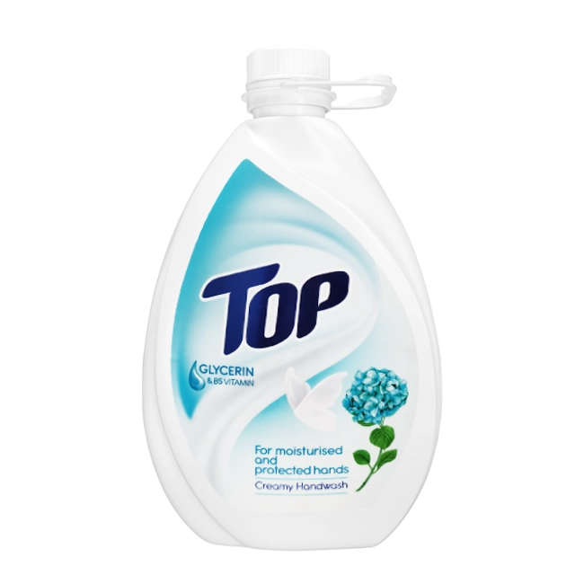 مایع دستشویی گالونی " کرمی " تاپ - ( آبی ) مرطوب کننده و نرم کننده پوست، حاوی گلیسیرین و ویتامین B5 ( 2 لیتری )