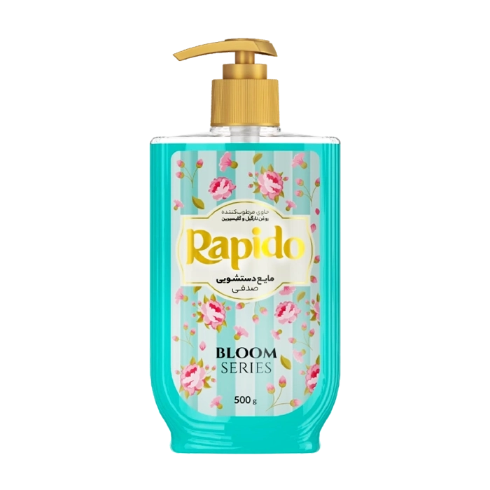 مایع دستشویی پمپی " صدفی " راپیدو - ( سبز آبی، سری Bloom ) حاوی مرطوب کننده، روغن نارگیل و گلیسیرین ( 500 گرمی )