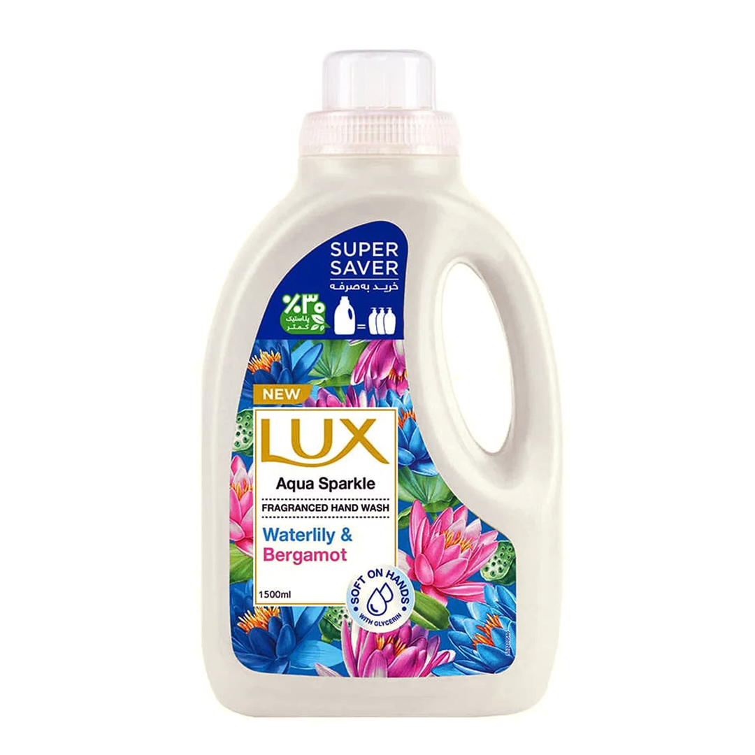 مایع دستشویی گالونی " Aqua Sparkle " لوکس - ( سفید ) حاوی گلیسیرین و مرطوب کننده گیاهی، با رایحه نیلوفر آبی و ترنج  ( 1.5 لیتر )