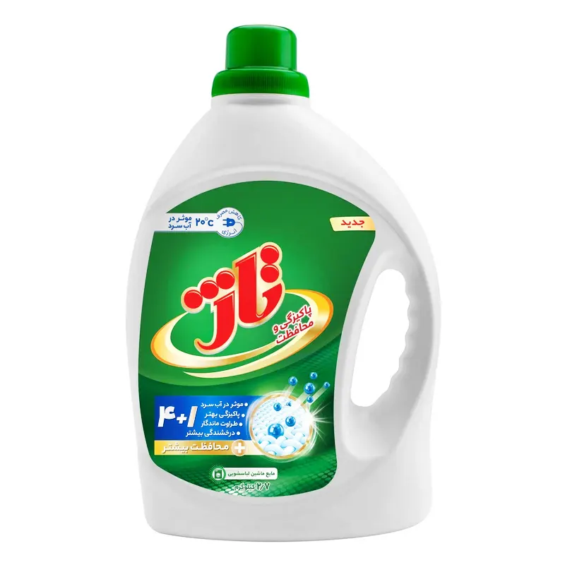 مایع لباسشویی " چند منظوره 4 + 1 " تاژ - ( سبز ) موثر در آب سرد ( 2.7 لیتری )