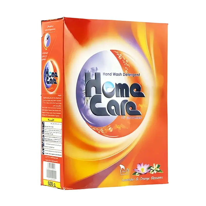 پودر رختشویی دستی " 5 آنزیم " هوم کر - ( نارنجی ) حاوی نرم کننده با رایحه شکوفه های بهاری ( 500 گرمی )