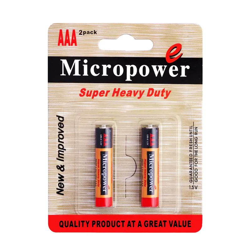 باتری نیم قلمی " معمولی " 1.5 ولت Micro power - " سایز UM-4 - AAA " ( بسته 2 عددی )