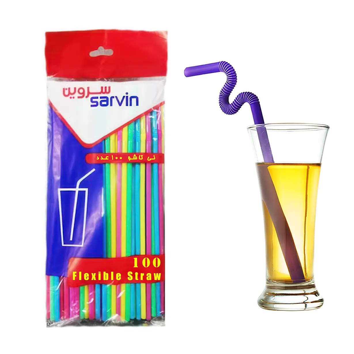 نی " تاشو " سروین  -  رنگی ( بسته 100 عددی )