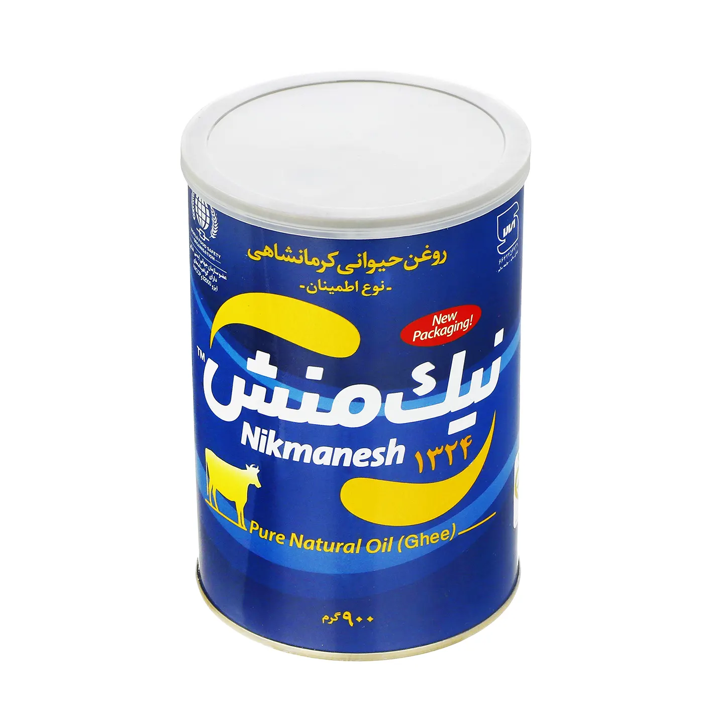 روغن کره حیوانی " کرمانشاهی " نیک منش - ( دارای عطر و طعم طبیعی ) حاوی اسیدهای چرب ضروری بدن، مشتق شده از شیر گاو ( حلب  900 گرمی )
