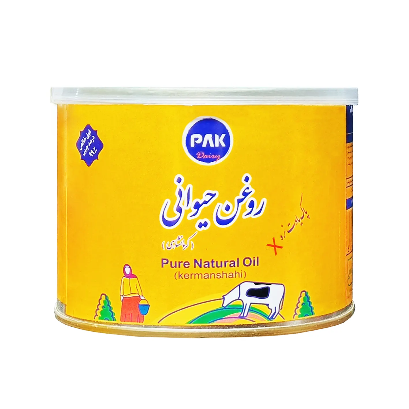 روغن حیوانی " کرمانشاهی " پاک - ( روغن کره، تولید شده از شیر تازه گاو ) با 99 درصد چربی فوق خالص ( حلب کنسروی 400 گرمی )
