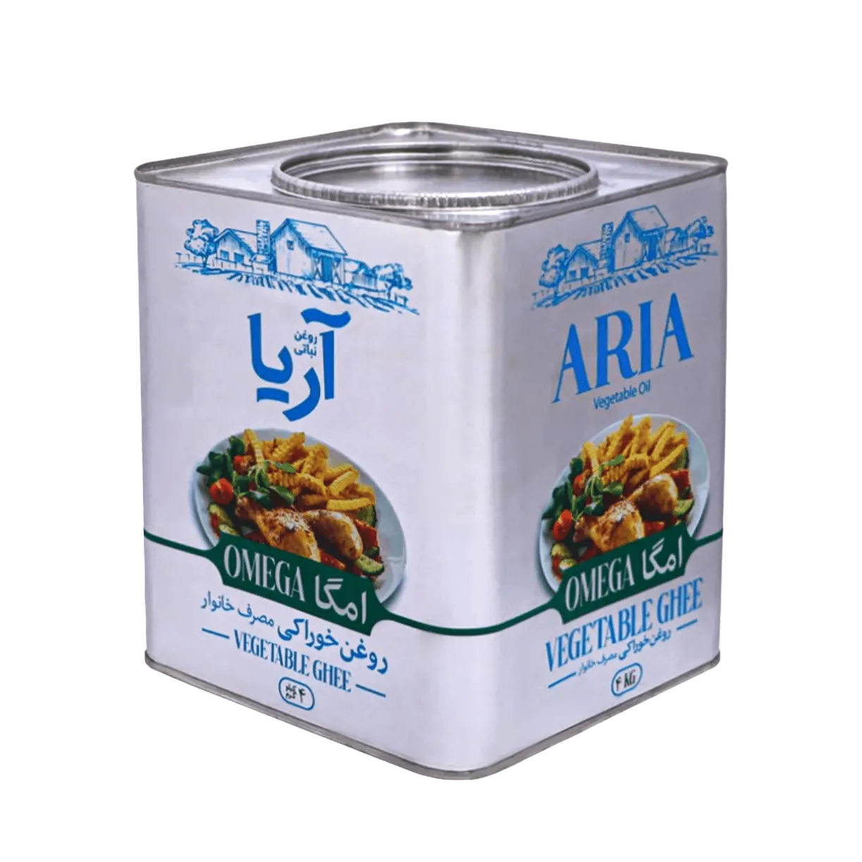 روغن نباتی " نیمه جامد " آریا - ( ویژه پخت و پز ) حاوی امگا ؛ دارای روغن های کانولا، آفتابگردان و سویا تراریخته ( حلب 4 کیلویی )