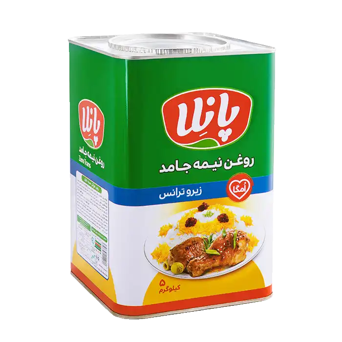 روغن نباتی نیمه جامد " زیرو ترانس " پانلا - ( ویژه پخت و پز ) حاوی روغن آفتابگردان، ذرت و روغن پالم، آنتی اکسیدان  ( حلب 5 کیلویی )
