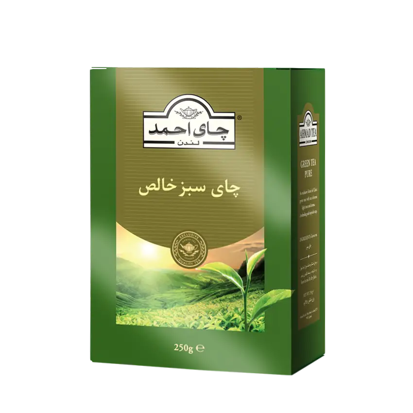چای سبز خارجی " خالص، کم کافئین " احمد - ( چای شکسته پاکتی ) دستچین شده از مزارع چای چین  ( 250 گرمی )