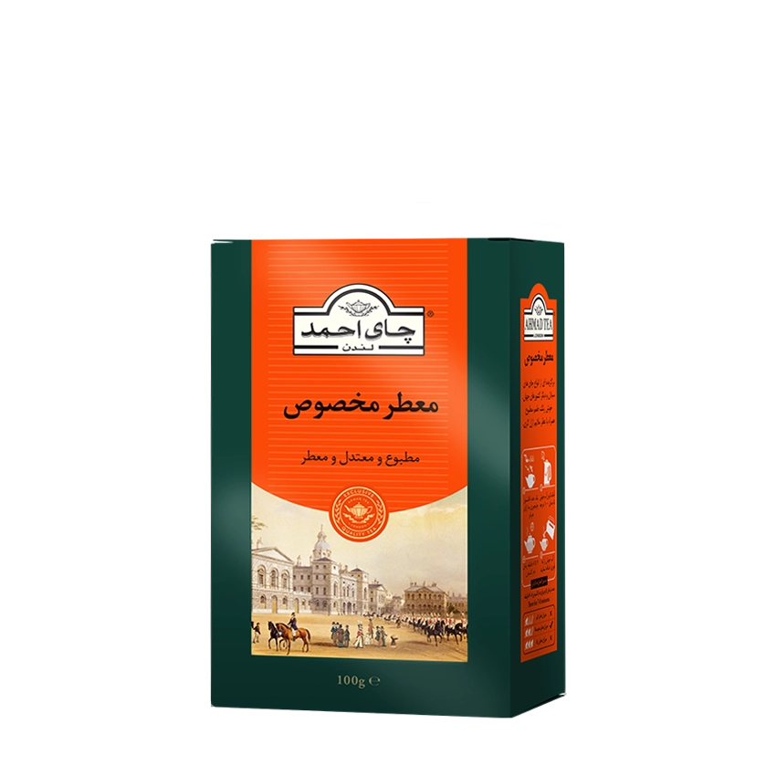 چای سیاه خارجی " معطر ارل گری " احمد - ( چای شکسته پاکتی نارنجی ) چای سیلان، خوش رنگ و مطبوع با طعم برگاموت ( 100 گرمی )