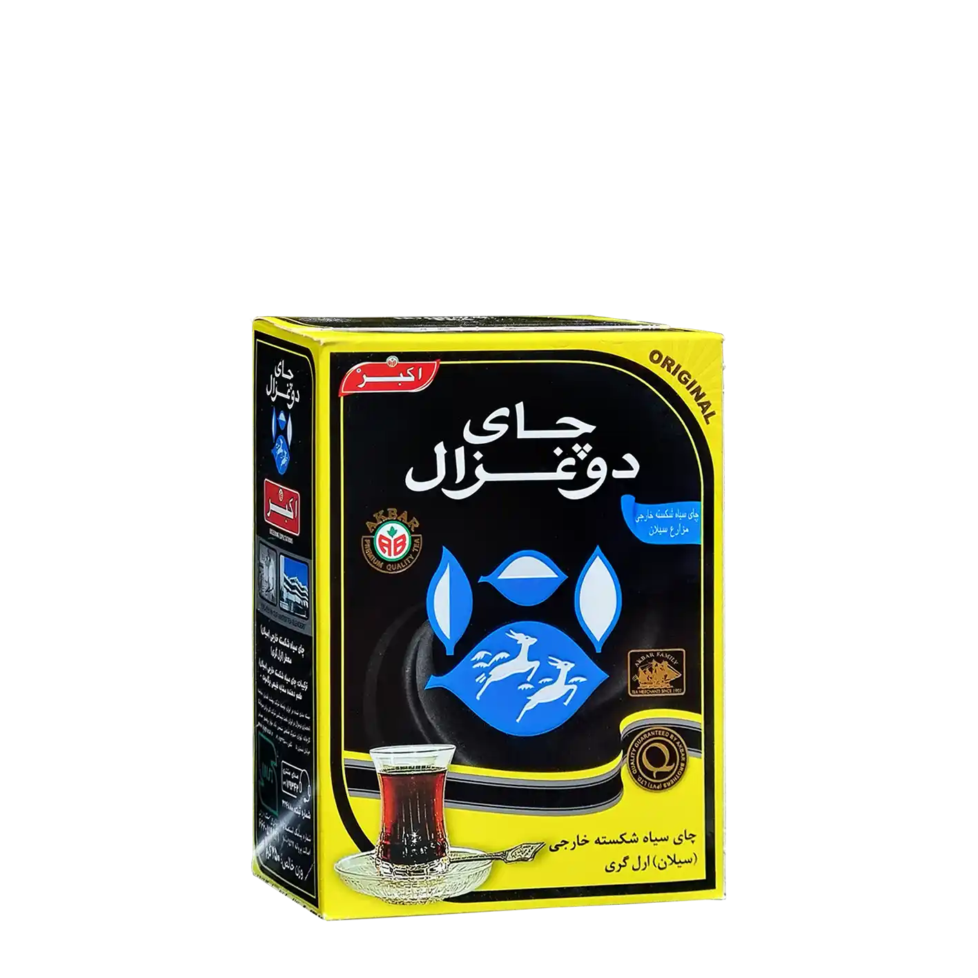 چای سیاه خارجی " معطر، ارل گری " دوغزال - ( چای شکسته پاکتی مشکی ) چای سیلان، با طعم دهنده مشابه طبیعی برگاموت ( 100 گرمی )