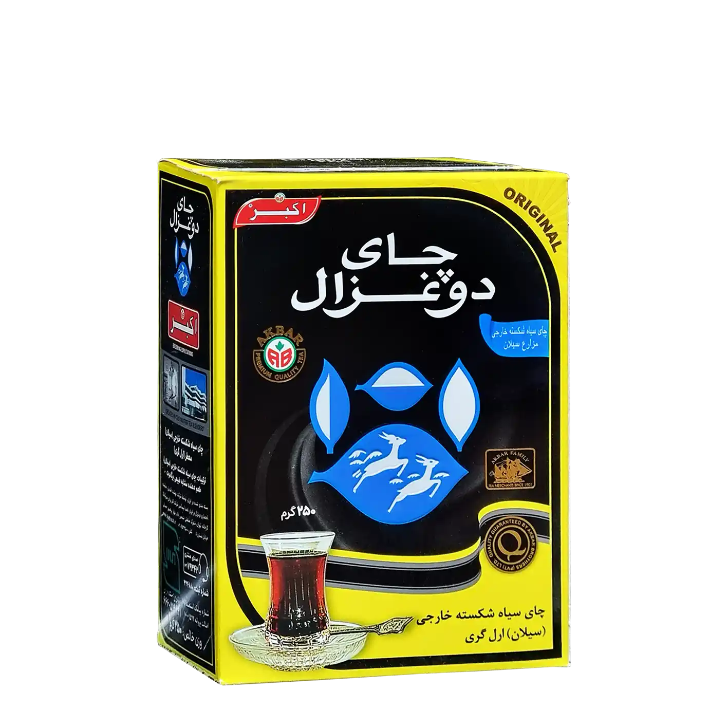 چای سیاه خارجی " معطر، ارل گری " دوغزال - ( چای شکسته پاکتی مشکی ) چای سیلان، با طعم دهنده مشابه طبیعی برگاموت ( 250 گرمی )