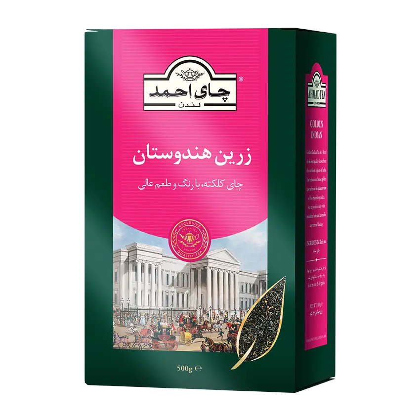 چای سیاه خارجی " غیر معطر " احمد - ( چای شکسته زرین پاکتی صورتی ) چای کلکته و آسام هندوستان، رنگ عالی با طعم گس و قوی ( 500 گرمی )