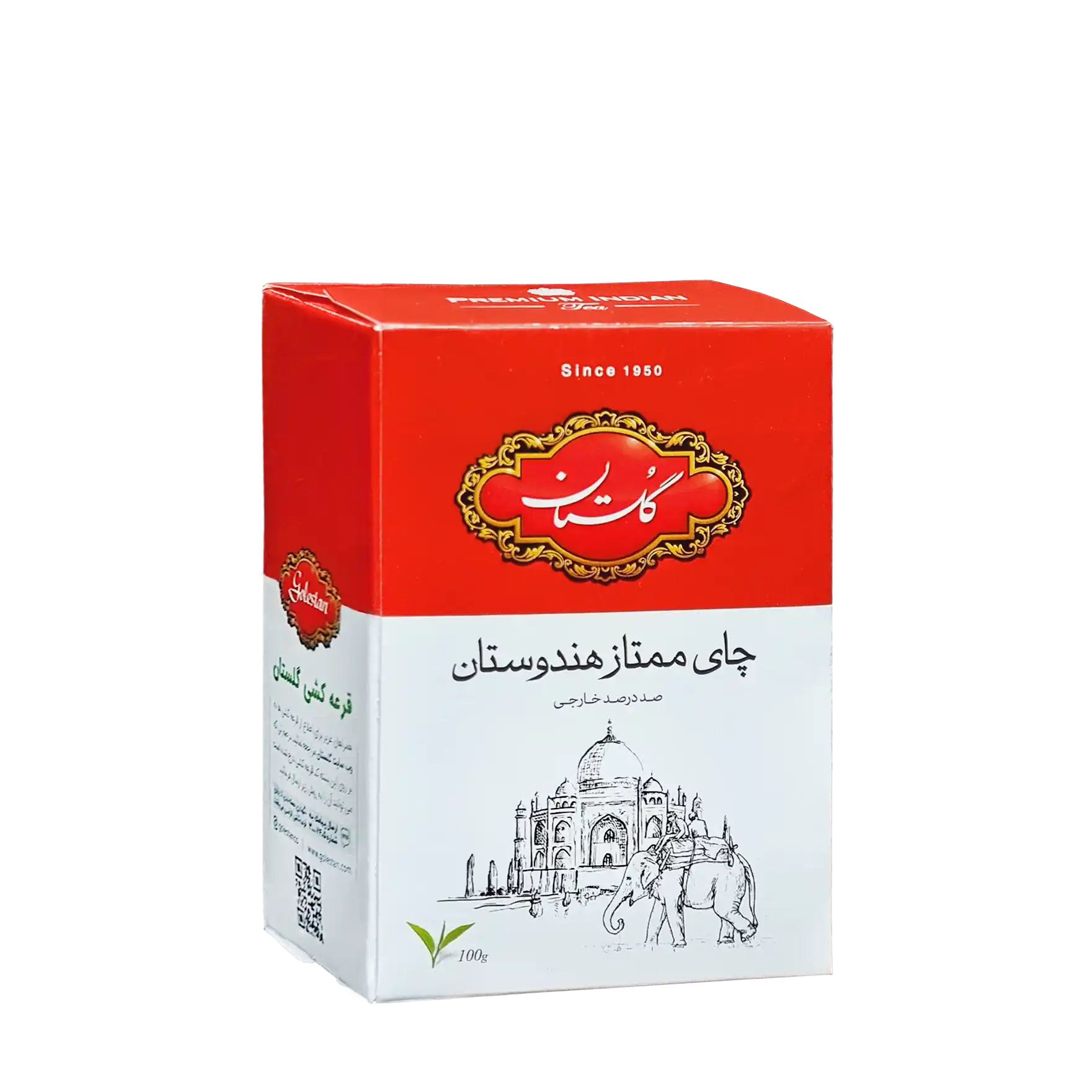 چای سیاه خارجی " غیر معطر " گلستان - ( چای ممتاز شکسته زرین پاکتی قرمز ) چای آسام و دارجیلینگ هندوستان، با طعم گس و رنگ مطلوب ( 100 گرمی )