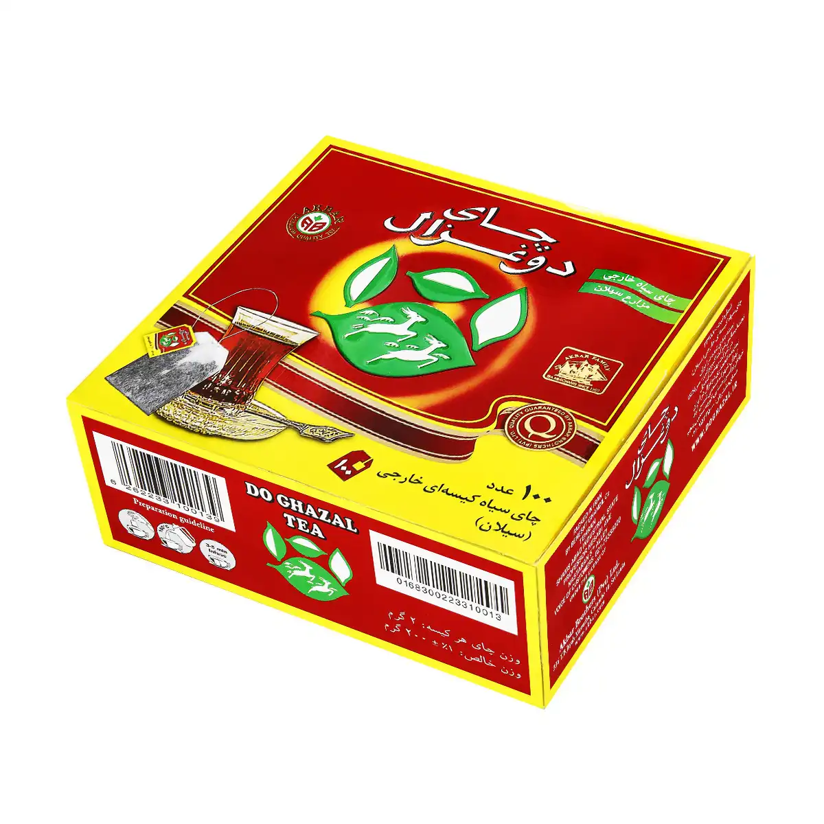 چای سیاه کیسه ای " غیر معطر " دوغزال - ( چای خارجی، تی بگ پاکتی قرمز ) چای سی تی سی " CTC " سیلان ( حاوی 100 عدد چای کیسه ای - بسته 200 گرمی )