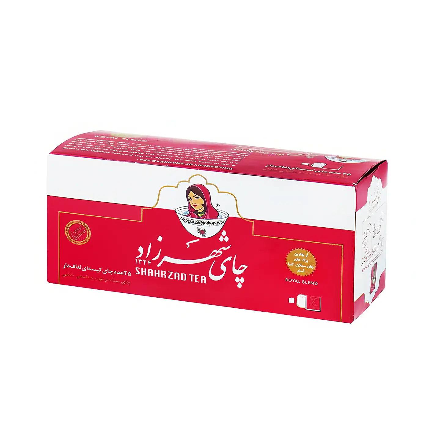 چای سیاه کیسه ای " غیر معطر، رویال " شهرزاد - ( چای خارجی، تی بگ پاکتی قرمز ) چای ترکیبی سیلان، آسام هندوستان و کنیا ( حاوی 25 عدد چای کیسه ای )