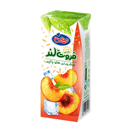 آبمیوه " هلو پالپ دار " فروت لند - ( پاکتی ) حاوی پوره طبیعی هلو و پالپ پرتقال ( 200 میلی لیتر )