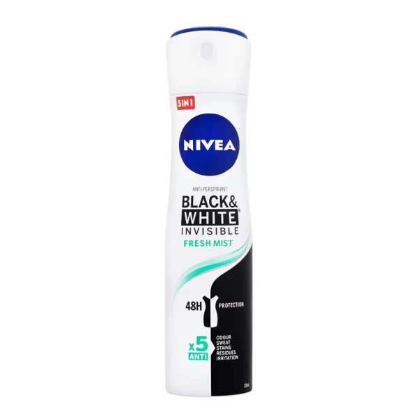 اسپری خوشبو کننده بدن " 5 در 1  Black & White " نیوآ - ( " ویژه بانوان " ، سری Fresh Mist ) ضد تعریق، بدون ایجاد لک روی البسه مشکی و سفید با ماندگاری تا 48 ساعت ( 150 میلی لیتر )