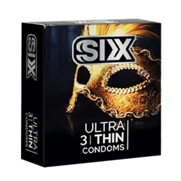 کاندوم " Ultra Thin " سیکس - ( بسیار نازک و شفاف ) دارای رایحه مطبوع به همراه روان کننده ( بسته 3 عددی )