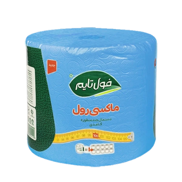 دستمال " حوله ای " فول تایم - ( آبی، ماکسی رول ) حوله کاغذی توالت، حاوی 1 رول 100 متری معادل 10 بسته حوله کاغذی ( 2 لایه )