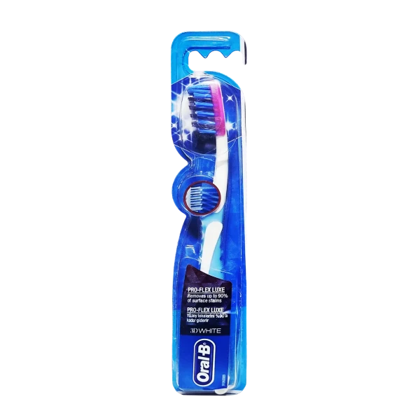 مسواک " Pro-Flex LUXE " اورال بی - ( ویژه بزرگسالان، ساخت ایرلند ) سفید کنندگی 3 بعدی، از بین برنده لک های سطح دندان تا 90 درصد  ( درجه سختی : متوسط )