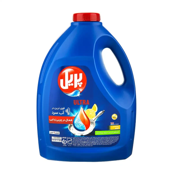 مایع ظرفشویی گالونی " الترا " پریل  - ( با رایحه لیمو ) چربی زدای قوی حتی در آب سرد ( 3.75 لیتر )