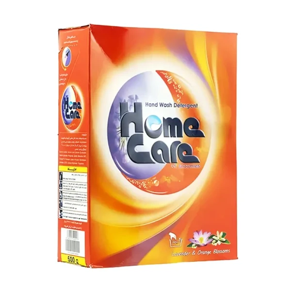 پودر رختشویی دستی " 5 آنزیم " هوم کر - ( نارنجی ) حاوی نرم کننده با رایحه شکوفه های بهاری ( 500 گرمی )