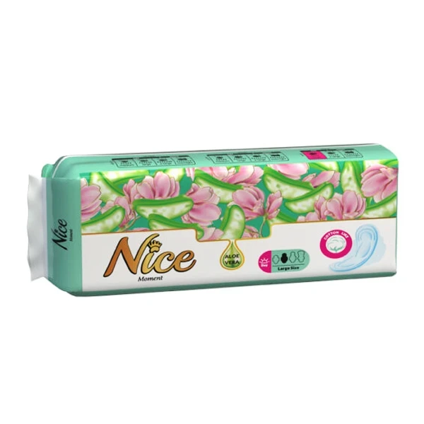 نوار بهداشتی بسته بزرگ " بالدار پنبه ای " نایس - ( ویژه روز، ضخیم ) حاوی پودر جاذب و آلوئه ورا، ضد بو و آنتی باکتریال ( بسته 10 عددی؛ سایز 2 - بزرگ " L " )