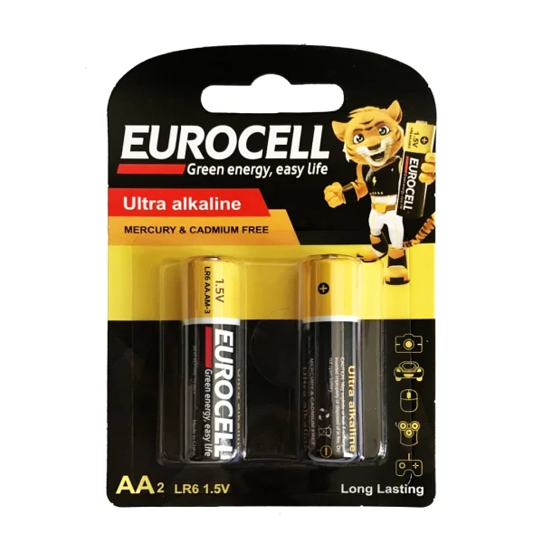 باتری قلمی " اولترا  آلکالاین " 1.5 ولت EUROCELL - " سایز LR6 - AA " ( بسته 2 عددی )