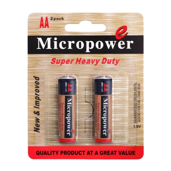 باتری قلمی " معمولی " 1.5 ولت Micro power - " سایز UM-3 - AA " ( بسته 2 عددی )