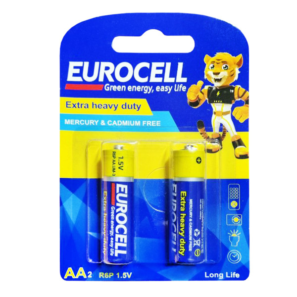 باتری قلمی  " معمولی "  1.5 ولت  EUROCELL  -  " سایز  R6P - AA "  ( بسته 2 عددی )