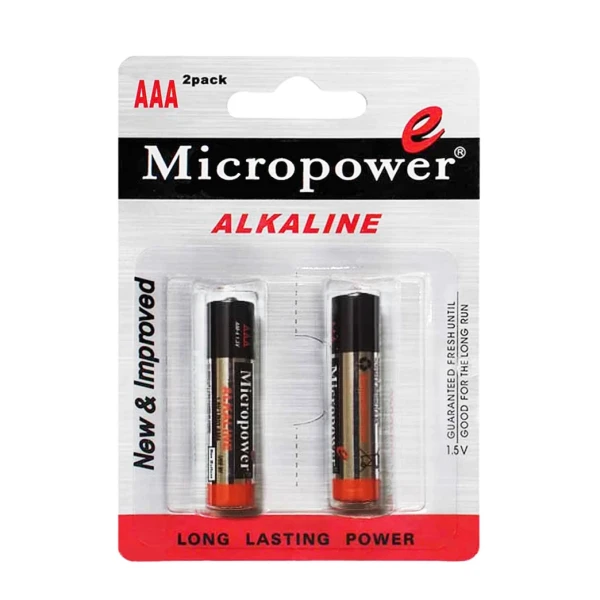 باتری نیم قلمی " آلکالاین " 1.5 ولت Micro power - " سایز AM-4 - AAA " ( بسته 2 عددی )