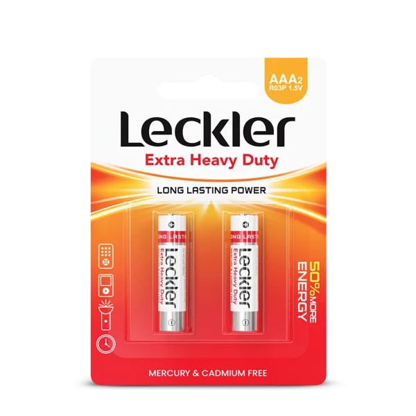 باتری نیم قلمی " معمولی " 1.5 ولت Leckler - " سایز R03P - AAA2 " ( بسته 2 عددی )