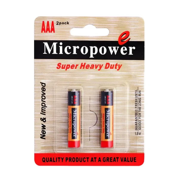 باتری نیم قلمی " معمولی " 1.5 ولت Micro power - " سایز UM-4 - AAA " ( بسته 2 عددی )