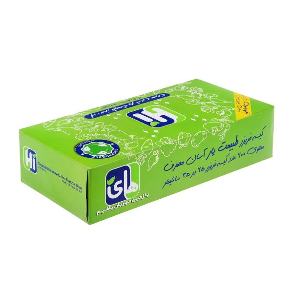 کیسه فریزر " جعبه ای "  های - ( آسان مصرف و به هم پیوسته ) تجزیه پذیر، سایز هر کیسه 25 * 35 سانت ( 200 عددی )