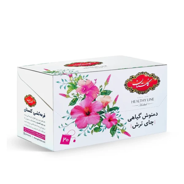 دمنوش گیاهی کیسه ای " چای ترش " گلستان - ( انولپ دار ) جهت شادابی و رفع خستگی، حاوی کاسبرگ های آسیاب شده رز چینی ( بسته 20 عددی - 40 گرمی )