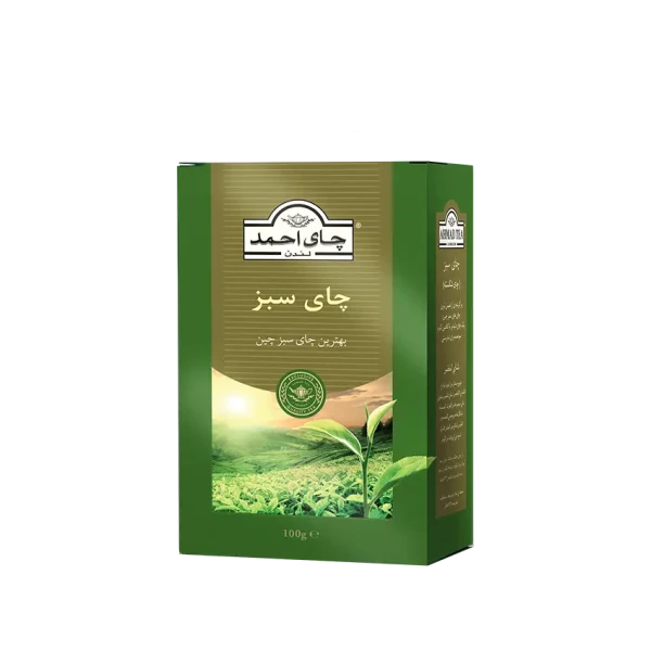 چای سبز خارجی " خالص، کم کافئین  " احمد - ( چای شکسته پاکتی ) دستچین شده از مزارع چای چین  ( 100 گرمی )