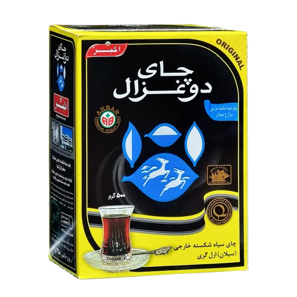 چای سیاه خارجی " معطر، ارل گری " دوغزال - ( چای شکسته پاکتی مشکی ) چای سیلان، با طعم دهنده مشابه طبیعی برگاموت ( 500 گرمی )