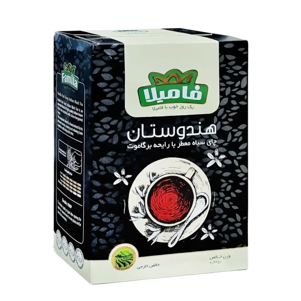 چای سیاه خارجی " معطر، ارل گری " فامیلا - ( چای شکسته نیم ریز پاکتی مشکی ) چای آسام هندوستان، با طعم گس و رایحه برگاموت ( 450 گرمی )